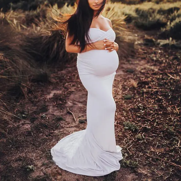 Maternity White Tube Top Photo Dress - Lukalula.com 