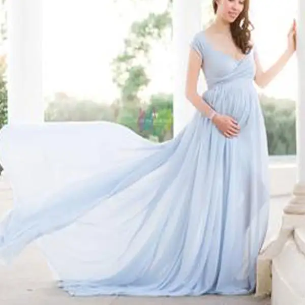 Maternity trailing puff short sleeve photo dress - Lukalula.com 