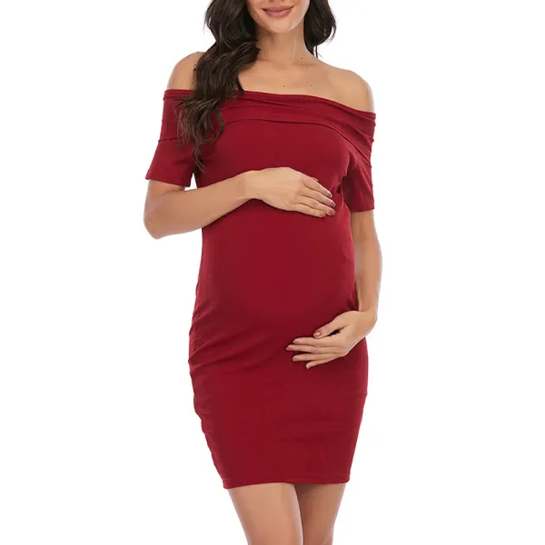 Maternity Fashion Off Shoulder Short Sleeve Dress Only $33.74 - Lukalula.com 