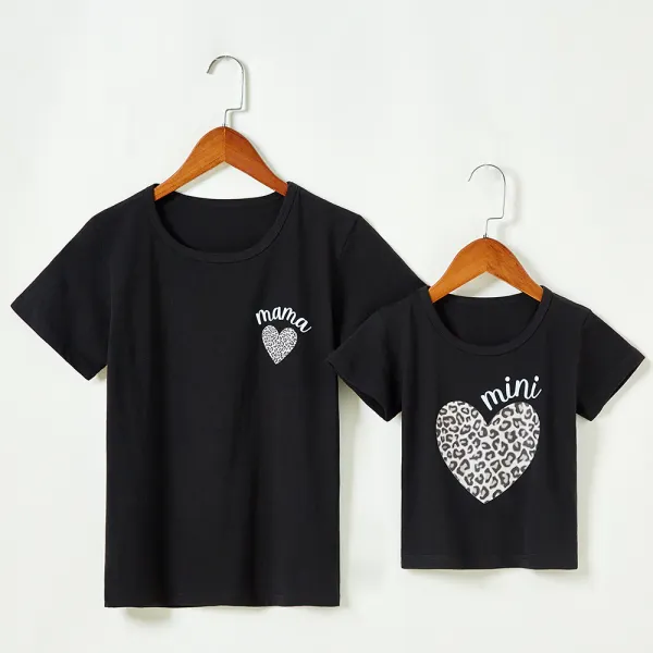 Casual Heart Pattern Round Neck Short Sleeve Mom Girl Matching T-shirt - Popopiestyle.com 