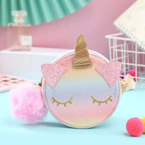 Unicorn rainbow one-shoulder messenger bag female Korean version glitter rainbow small round bag Only $30.65 - Lukalula.com 