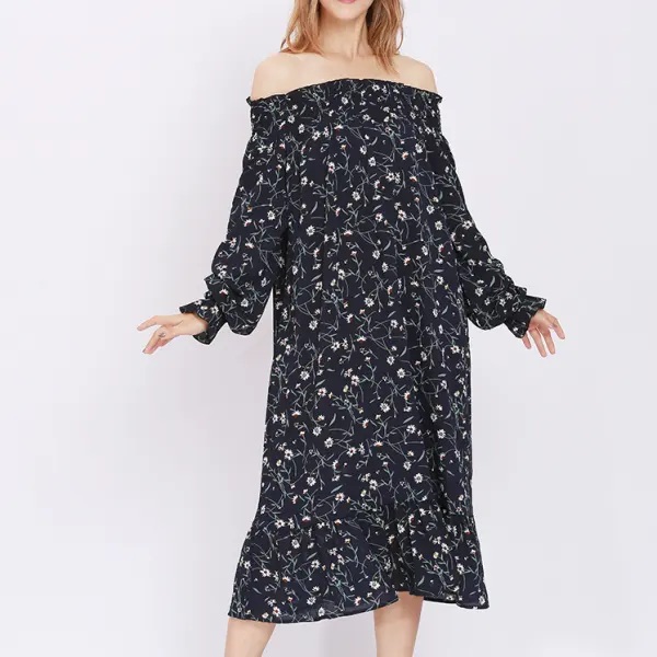 Maternity Long-sleeved one-shoulder fashion dress maternity wear - Lukalula.com 