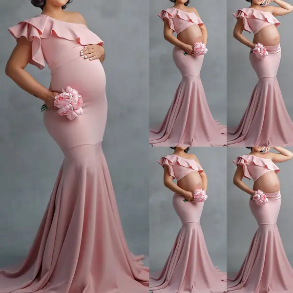 Maternity Fashion Sexy Slim Lace Strapless Sleeveless Long Dress - Lukalula.com 