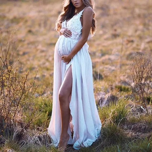Maternity White Floral Lace Photo Dress 