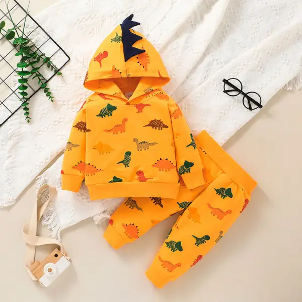 【3M-18M】Baby Dinosaur Pattern Long Sleeve Sweatshirt and Pants Set Only $40.42 - Lukalula.com 