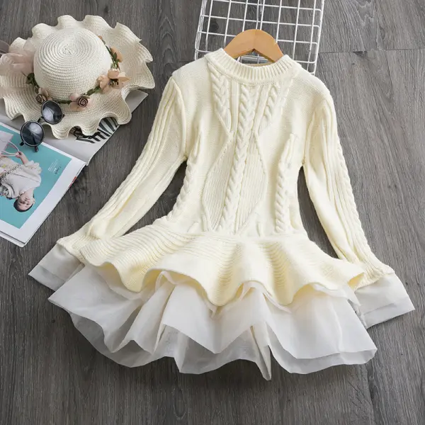 【2Y-9Y】 Girl Sweet Long Sleeve Sweater Dress Only $58.73 - Lukalula.com 