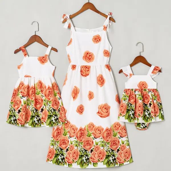 Sweet Orange Flowers Mom Girl Matching Dress - Lukalula.com 