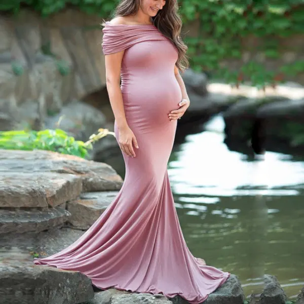 Maternity Wear Shoulder High Waist Slim Tail Dress - Lukalula.com 