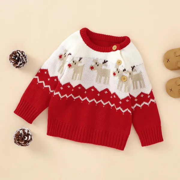 【6M-3Y】Kids Cartoon Christmas Elk Long Sleeve Sweater Only $40.42 - Lukalula.com 