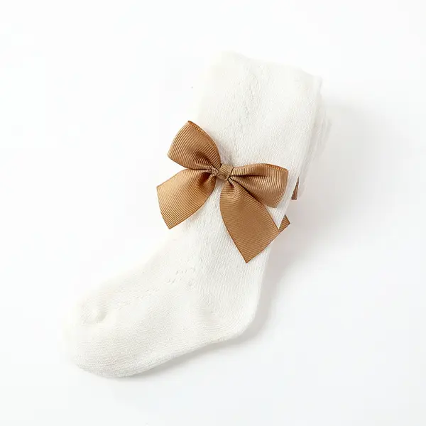 [0M-8Y] Girls Socks Champagne Gold Bow Pantyhose - Lukalula.com 