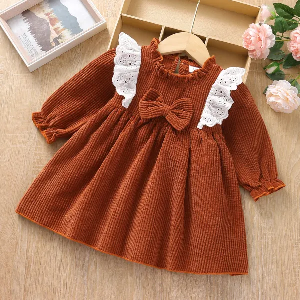 【3M-3Y】 Girl's Sweet Bow Long Sleeve Dress - Popopiearab.com 