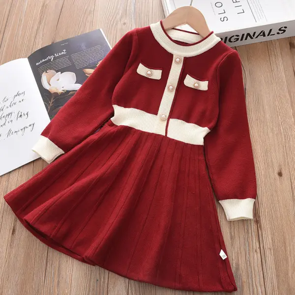 【18M-7Y】Girl Sweet Long Sleeve Woolen Dress - Popopieshop.com 