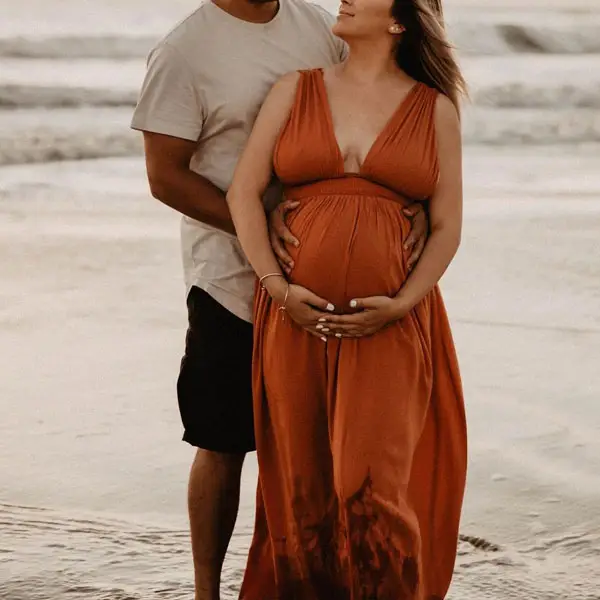 Maternity Deep V-neck Backless Photoshoot Baby Shower Dress - Lukalula.com 