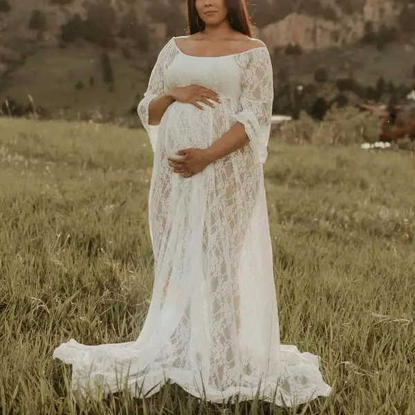 Maternity Boatneck Long Sleeve Photoshoot Dress Only $55.24 - Lukalula.com 