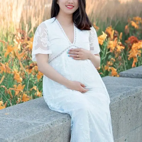 Maternity Round Neck Floral Printed Photoshoot Dress - Lukalula.com 