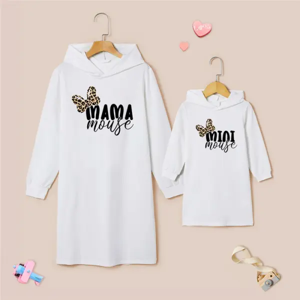 Casual Letter Print Long Sleeve Mom Girl Matching Sweatshirt Dress - Lukalula.com 