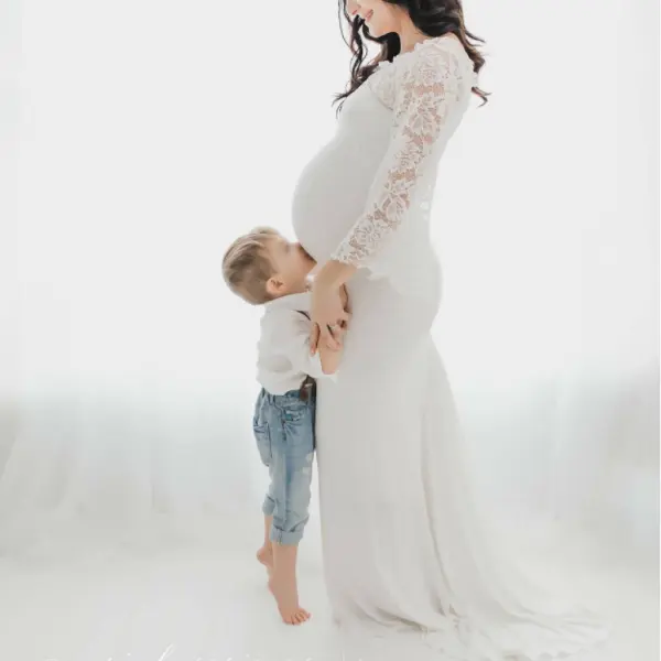 Maternity Lace Long Sleeve Jacket With Maxi Dress - Lukalula.com 