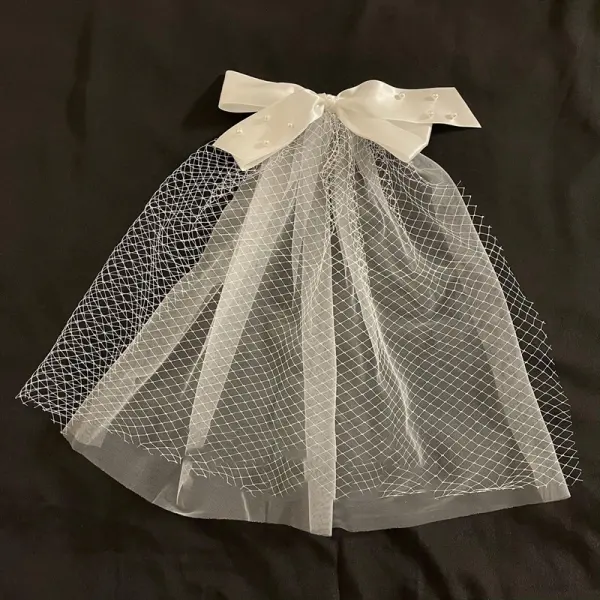 Headdress White Bow Veil Hairpin Bridal Hair Accessories Only $26.31 - Lukalula.com 