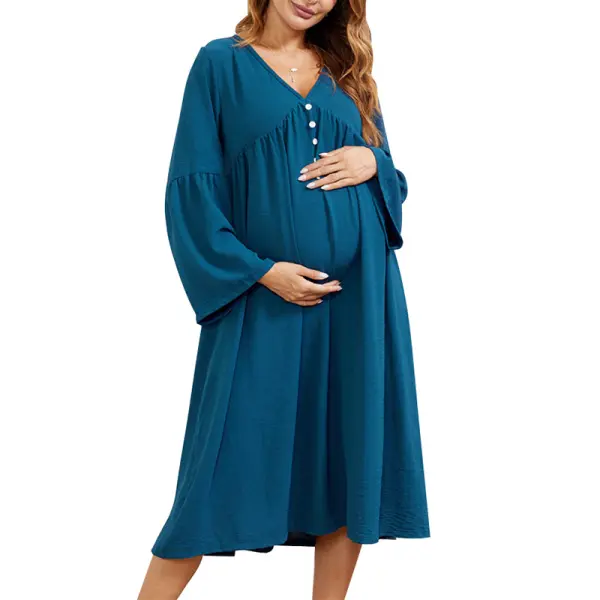 Maternity V-neck Flared Sleeve Dress Only $47.03 - Lukalula.com 
