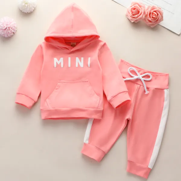 【0M-12M】 2-piece Girl Baby Letter Print Pink Hooded Sweatshirt And Pants Set Only $34.31 - Lukalula.com 
