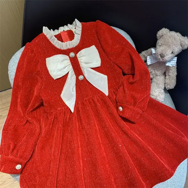 [18M-9Y]Girls Bow Embellished Velvet Dress Only $55.80 - Lukalula.com 