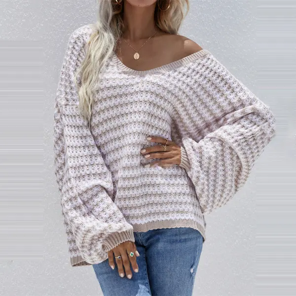 Maternity V-neck Striped Knitted Sweater - Lukalula.com 