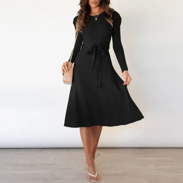 Maternity Long Sleeve Knit Mid-length High-waisted Dress - Lukalula.com 