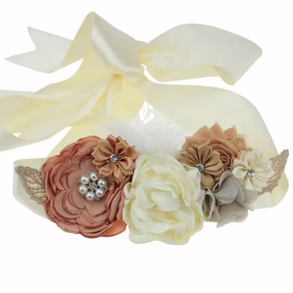 Maternity Lace Flower Feather Rhinestone Wedding Dress Belt Only $29.50 - Lukalula.com 