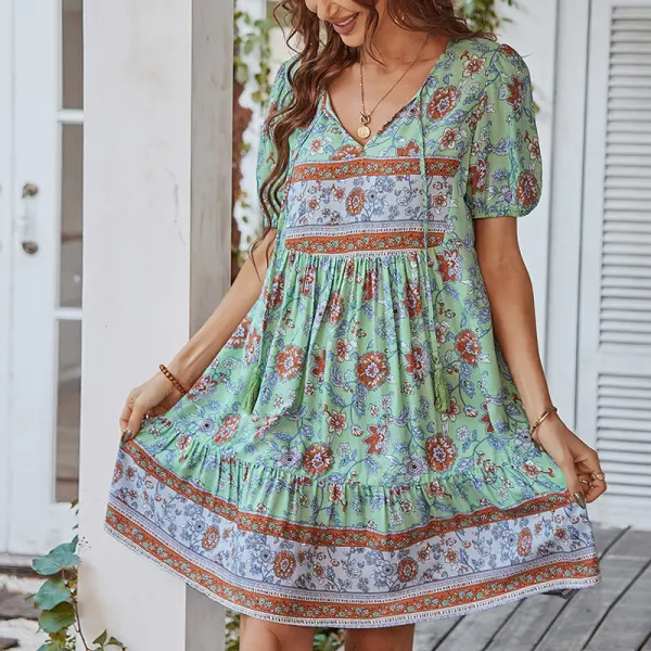 Maternity Printed Bohemian Short Dress - Lukalula.com 