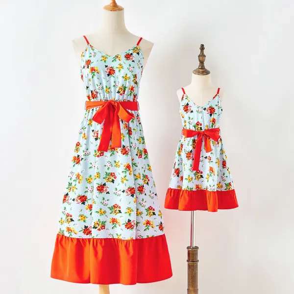 Sweet Flower Print Sling Mom Girl Matching Dress Only $21.38 - Lukalula.com 