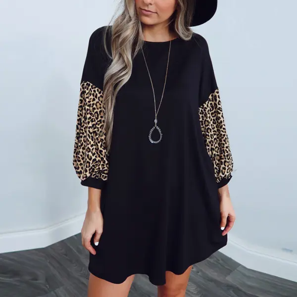 Maternity Round Neck Stitching Long Sleeve Dress - Lukalula.com 