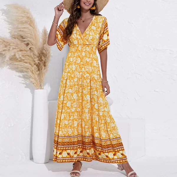 Maternity V-neck Fashion Print Dress - Lukalula.com 