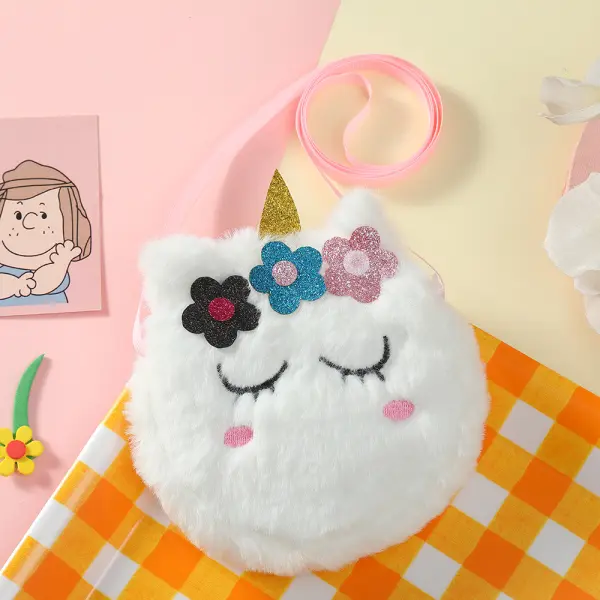 Kids Cute Cartoon Rabbit Embroidery Tie-dye Faux Fur Coin Purse - Lukalula.com 