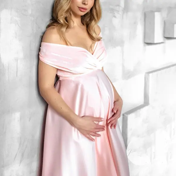 Maternity V-neck Off-shoulder Photoshoot Dress Only $54.80 - Lukalula.com 