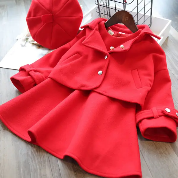 【18M-7Y】 Girls Elegant Red Vest Dress And Jacket Suit Hat Free Only $55.07 - Lukalula.com 
