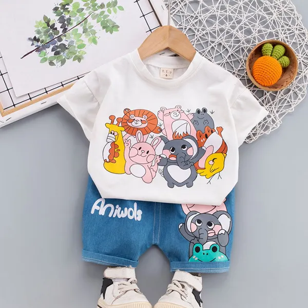 【9M-4Y】Boy 2-piece Cartoon Print Short Sleeve T-Shirt And Shorts Set - Popopiearab.com 