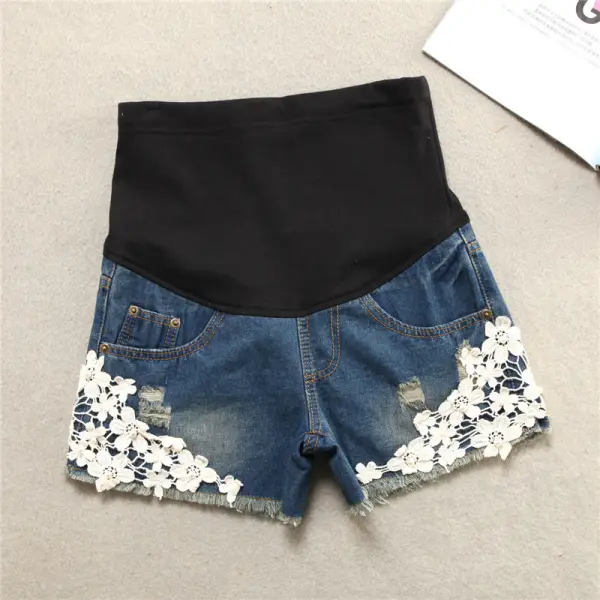 Maternity Lace Denim Belly Lift Shorts - Lukalula.com 