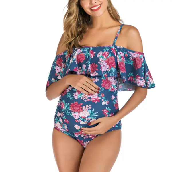 Maternity Ruffle Printed Swimsuit - Lukalula.com 