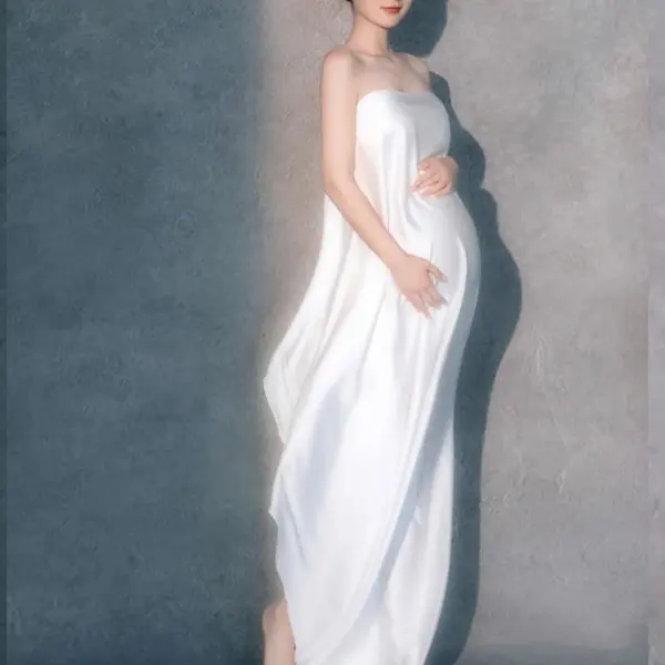 Maternity Satin White Photoshoot Dress - Lukalula.com 