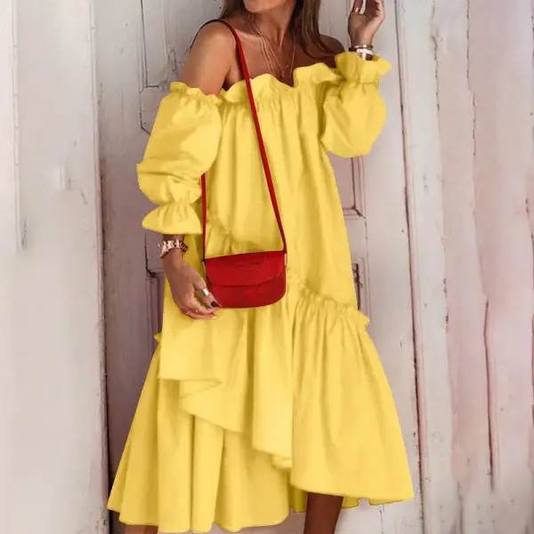Maternity Off-shoulder Ruffled Loose Long Maxi Dress - Lukalula.com 