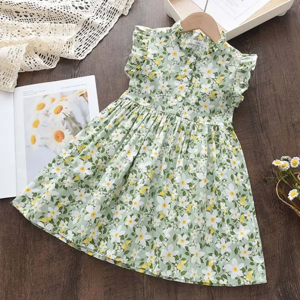 【18M-7Y】Girls Green Floral Short Sleeve Dress Only $36.11 - Lukalula.com 