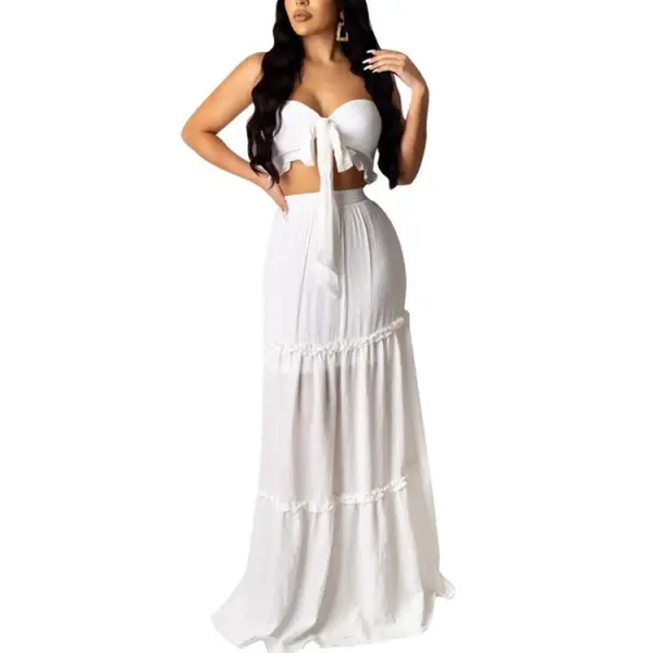 Maternity Solid Color Bandage Ruffled Tube Top Dress Suit Only $68.69 - Lukalula.com 