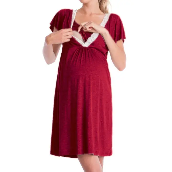 Maternity Lace Stitching Multifunctional Nursing Dress Only $37.77 - Lukalula.com 