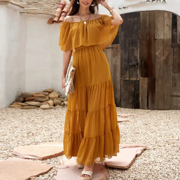 Maternity Off-Shoulder Ruffle Maxi Dress - Lukalula.com 