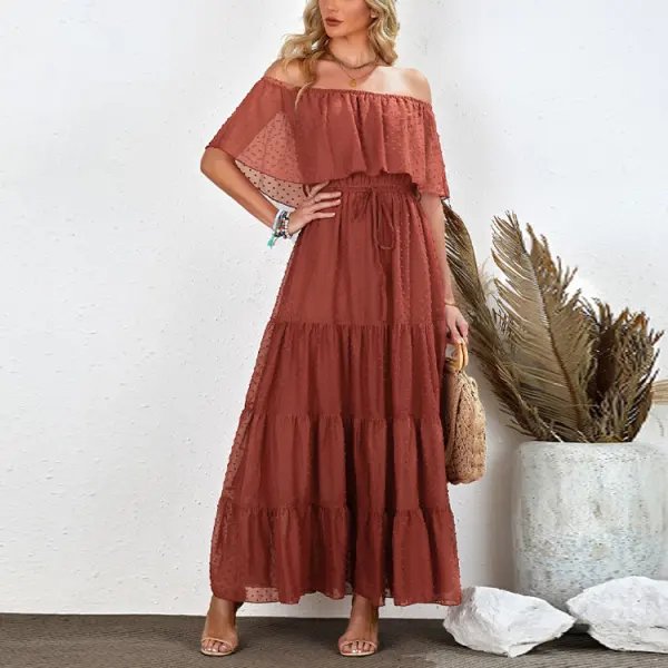 Maternity Off-Shoulder Ruffle Maxi Dress - Lukalula.com 