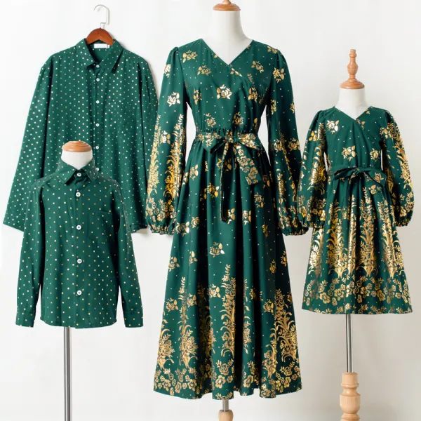 Casual Green Polka Dot Floral Long Sleeve Family Matching Outfits Only $45.79 - Lukalula.com 