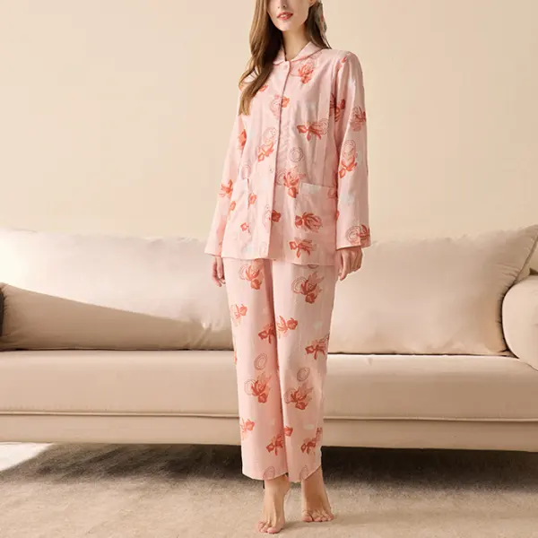 Maternity Pure Cotton Nursing Homewear Postpartum Pajamas Set - Lukalula.com 