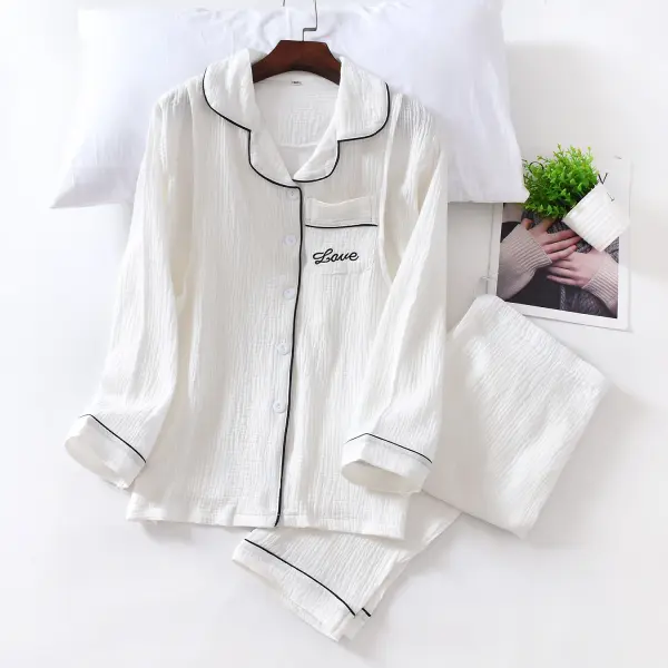 Maternity Pure Cotton Double Layer Nursing Pajamas - Lukalula.com 