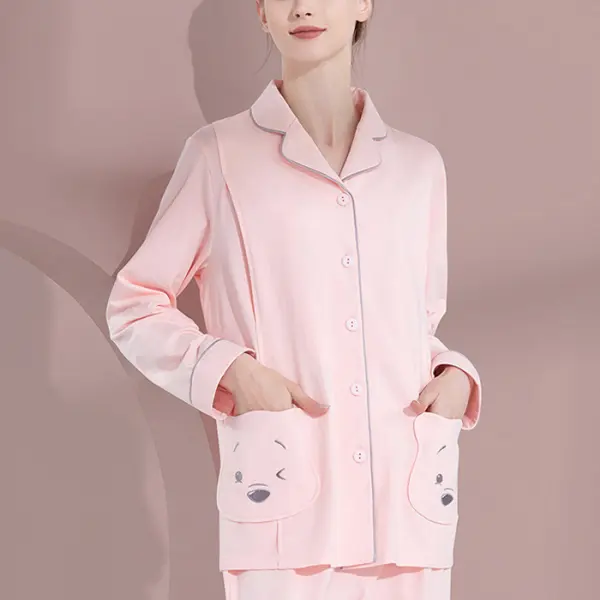 Maternity Cotton Pajamas Cardigan Lapel Nursing Clothes Postpartum Homewear Suit Only $93.82 - Lukalula.com 