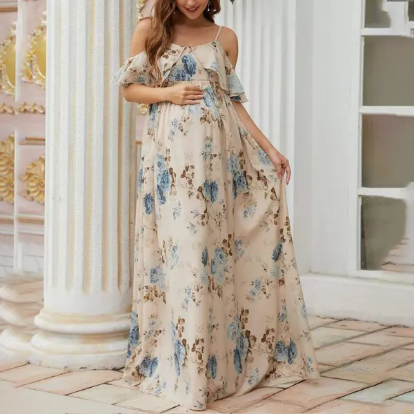 Maternity Ruffled Floral Photoshoot Maxi Dress - Lukalula.com 